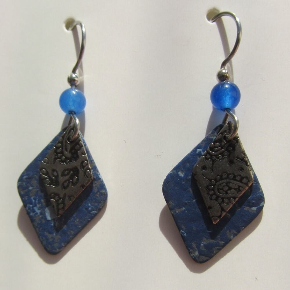 Artisan Hand Stamped Metal & Gemstone Drop Earrings
